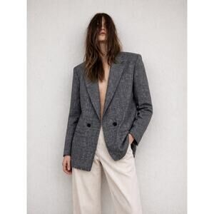 Vintage Christian Dior Linen Blazer Jacket Designer Gray Small Double Breasted